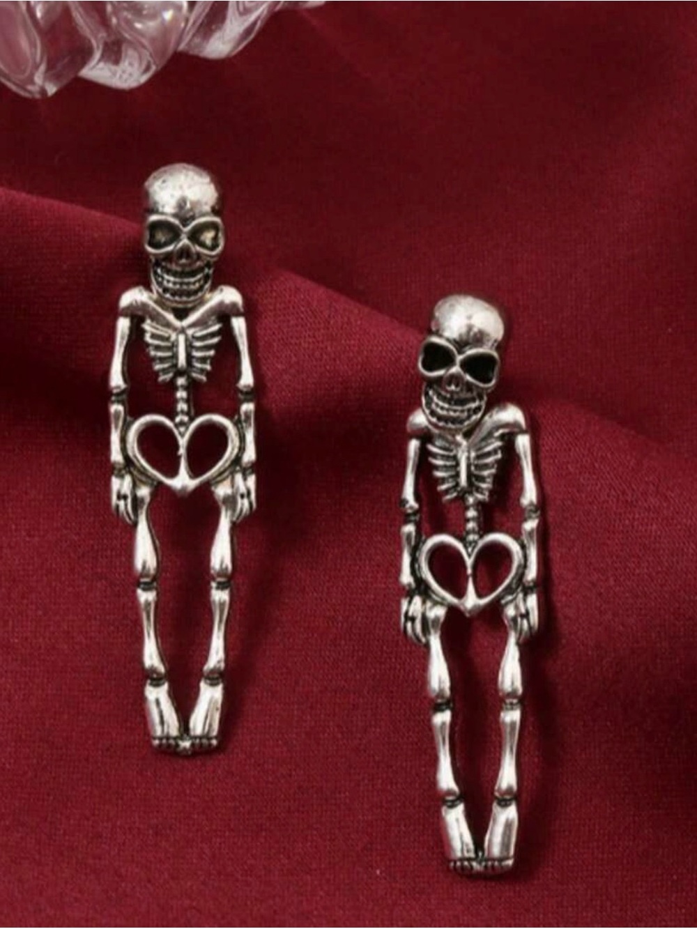 Silver Skeleton Heart Drop Earrings for Women Y2K